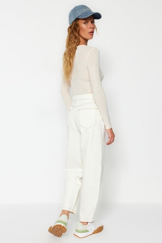 Jean barrel taille haute - Blanc