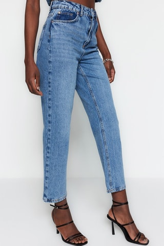 Jean mom taille haute - Bleu