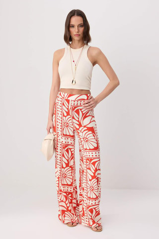 Pantalon wide legs - Rouge et multicolore