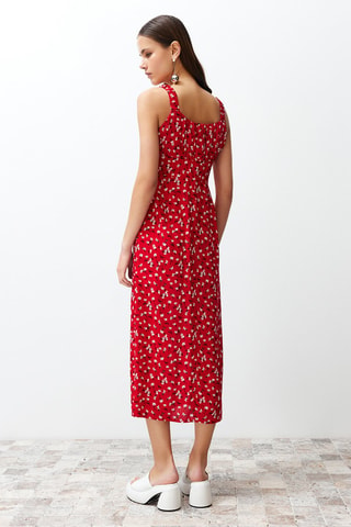 Robe midi - Blanc, noir et rouge