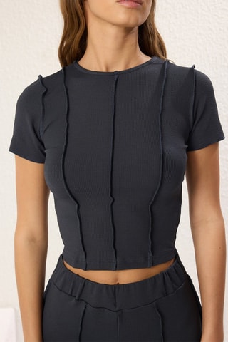 Crop top et pantalon taille haute - Gris
