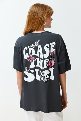 T-shirt oversize - Blanc, rose et gris