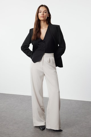 Pantalon wide legs taille haute - Beige