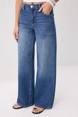 Jean wide legs taille haute - Bleu
