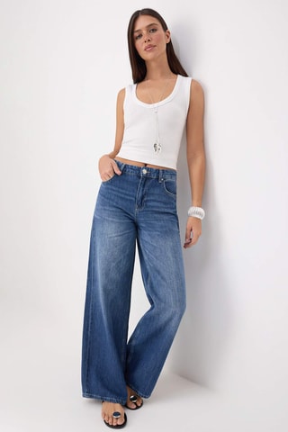 Jean wide legs taille haute - Bleu