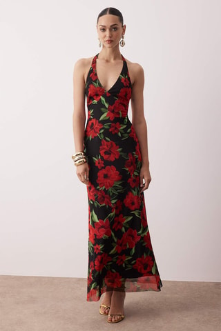 Robe longue - Noir, rouge et vert