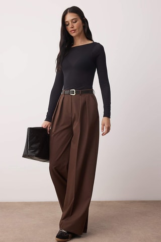 Pantalon wide legs taille haute - Noir et marron