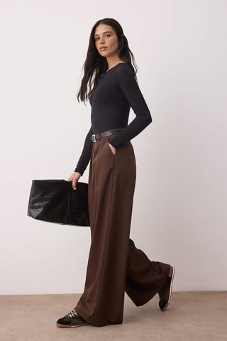 Pantalon wide legs taille haute - Noir et marron