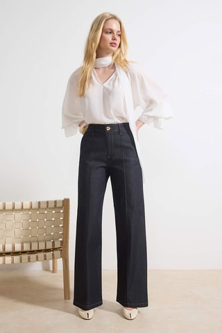Jean wide legs taille haute - Bleu foncé