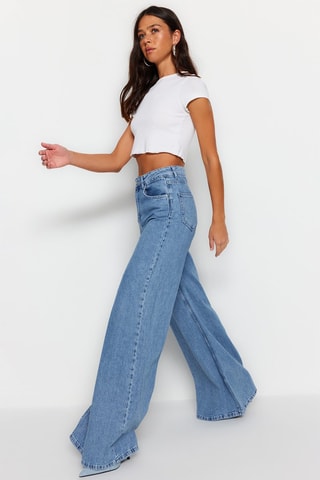 Jean wide legs taille haute - Bleu