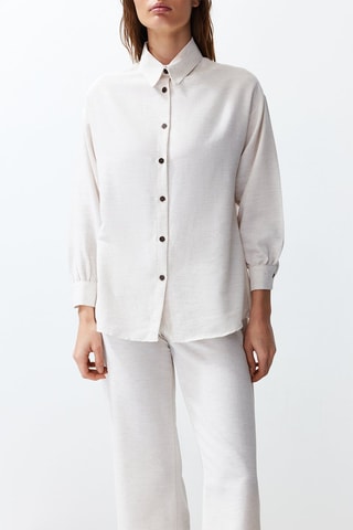 Chemisier et pantalon 7/8 taille haute - Blanc