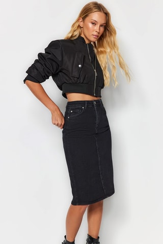 Jupe fourreau en jean taille haute - Noir