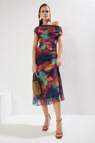 Robe midi en tulle - Multicolore