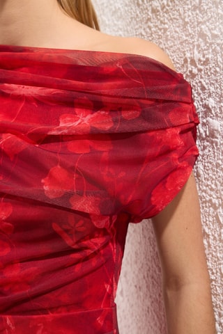Robe midi en tulle - Rouge