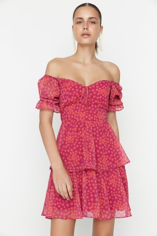 Robe volantée - Orange et rose