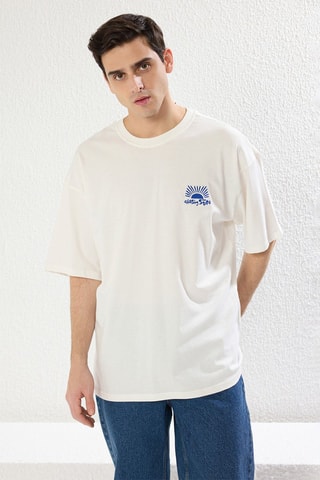 T-shirt oversize - Blanc et bleu