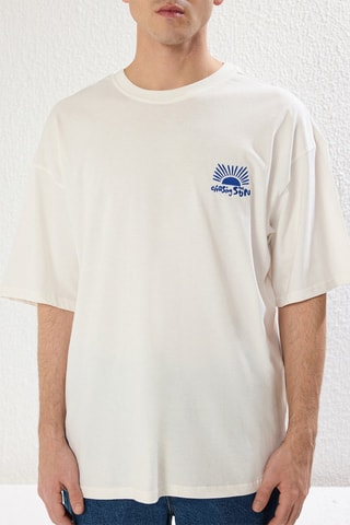 T-shirt oversize - Blanc et bleu