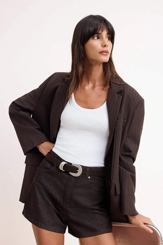 Short en jean taille haute - Marron