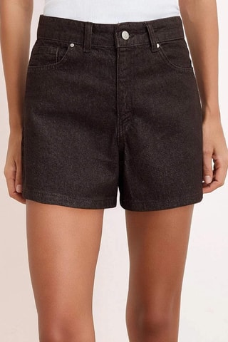 Short en jean taille haute - Marron