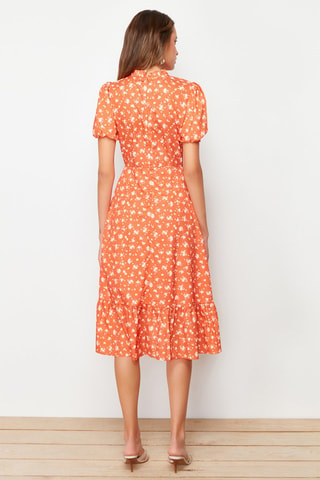 Robe midi - Blanc et orange
