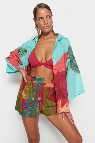Chemisier et short - Rouge, bleu et vert