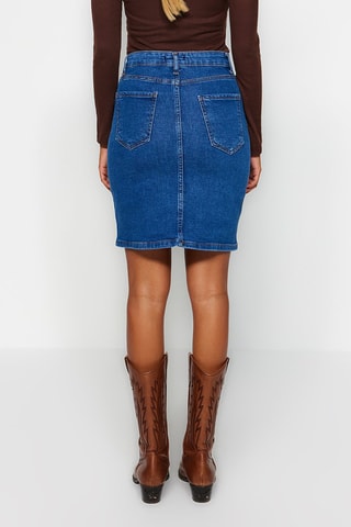 Jupe droite en jean taille haute - Bleu