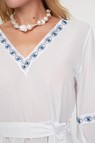 Robe de plage - Blanc, noir et bleu