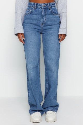 Jean droit taille haute - Bleu