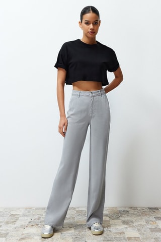 Pantalon wide legs taille haute - Gris