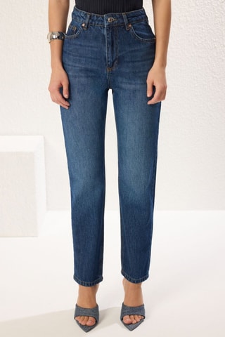 Jean straight taille haute - Bleu