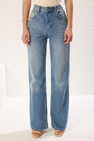 Jean wide legs taille haute - Bleu