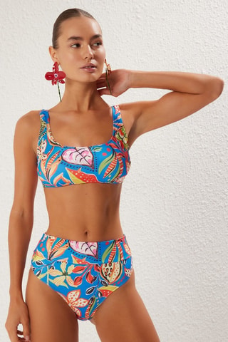 Maillot 2 pièces taille haute - Rouge et bleu