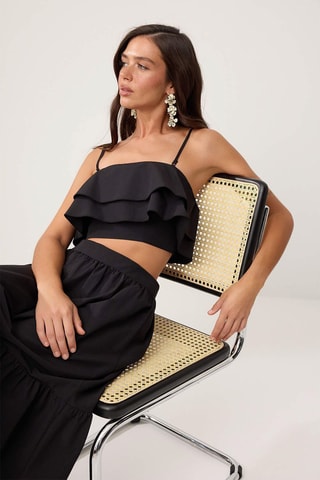 Crop top volanté et jupe longue taille haute - Noir