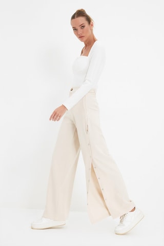 Pantalon wide legs taille haute - Beige