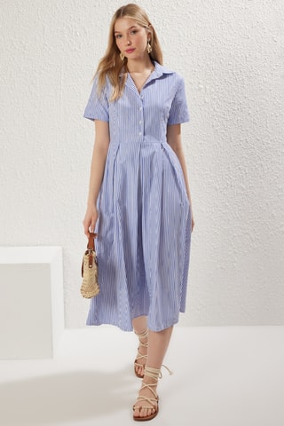 Robe midi - Blanc et bleu