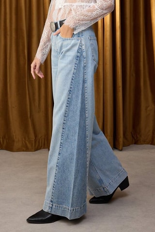 Jean wide legs taille haute - Blanc et bleu