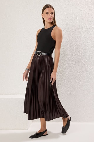 Jupe plissée taille haute - Marron