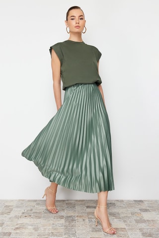 Jupe plissée taille haute - Vert