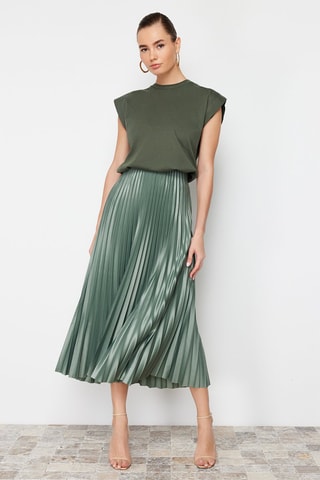 Jupe plissée taille haute - Vert