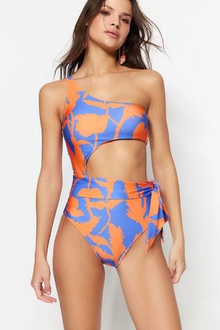 Maillot 1 pièce asymétrique - Bleu et orange