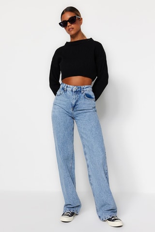 Jean droit taille haute - Bleu