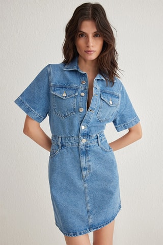 Robe chemise en jean - Bleu