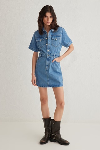 Robe chemise en jean - Bleu