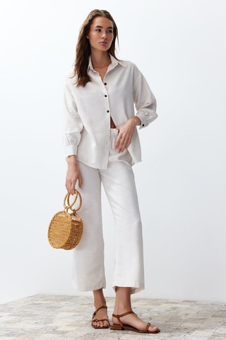 Chemisier et pantalon 7/8 taille haute - Blanc