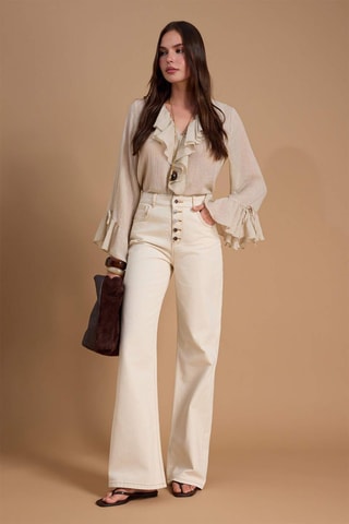 Jean straight taille haute - Blanc
