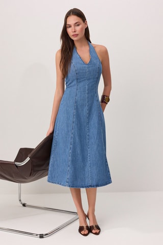 Robe midi en jean - Bleu