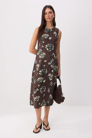 Robe midi - Marron et multicolore