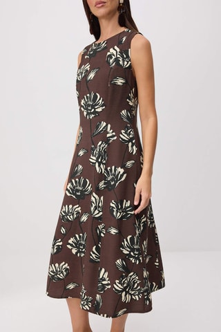 Robe midi - Marron et multicolore