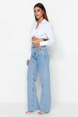 Jean wide legs taille haute - Bleu