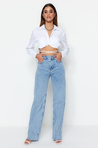 Jean wide legs taille haute - Bleu